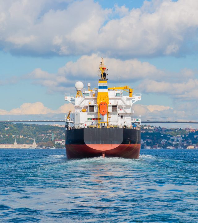 Stern,Of,Huge,Bulk,Cargo,Ship,Passes,Through,The,Bosporus